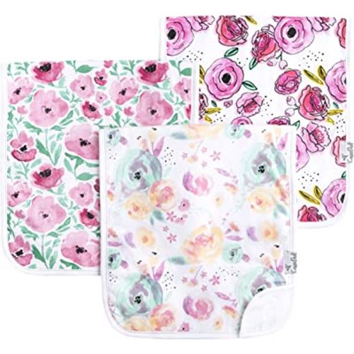 Copper Pearl Baby Burp Cloth Large 21''x10'' Size Premium Absorbent Triple Layer 3 Pack Gift Set for Girls “Bloom Set