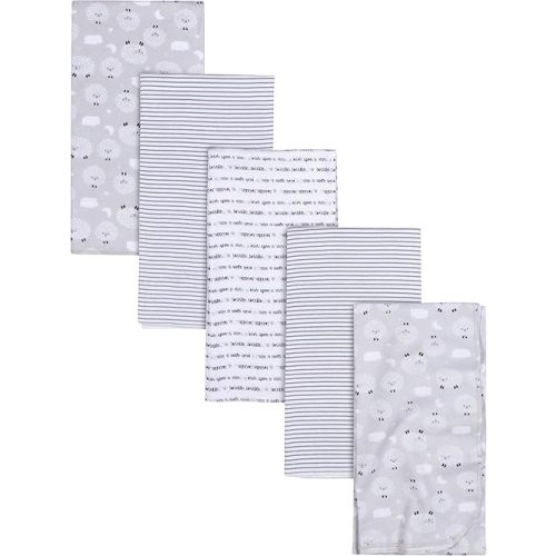 Gerber Boys and Girls Newborn Infant Baby Toddler Nursery 100% Cotton Flannel Receiving Swaddle Blanket, Sheep Grey, Pack of 5
