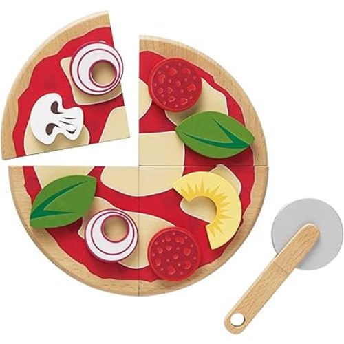Le Toy Van - Childrens Wood Pretend Play Food | Wooden Honeybake Pizza Pretend Food Toy Playset | Toy Kitchen Accessories Play Food Role Play Toy (TV279)
