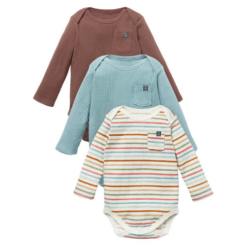 Modern Moments by Gerber Baby Neutral Organic 3-Pack Long Sleeve Bodysuits, 3/6 Months