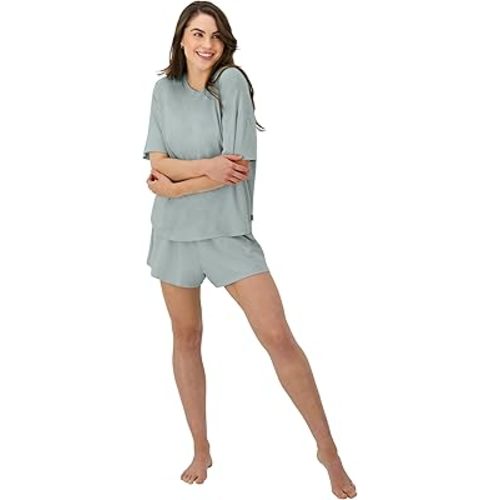 Hanes Women's Originals SuperSoft Comfywear 2 Piece Lounge Boxy T-Shirt & Sleep Shorts Loungewear Set