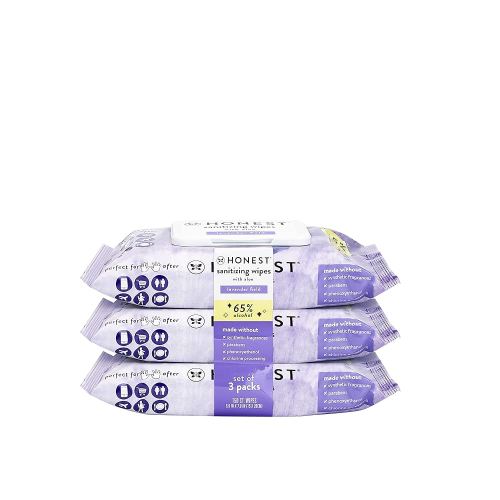 The Honest Company Sanitizing Alcohol Wipes | Kills 99% of Germs, Made With Aloe | Lavender, 150 Count (3 Packs of 50)