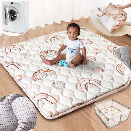 Beavtaens Baby Play Mat for Floor, Fits 50x50 Playpen, Non-Slip, Soft for Infants, 0-4 Years (Rainbow)