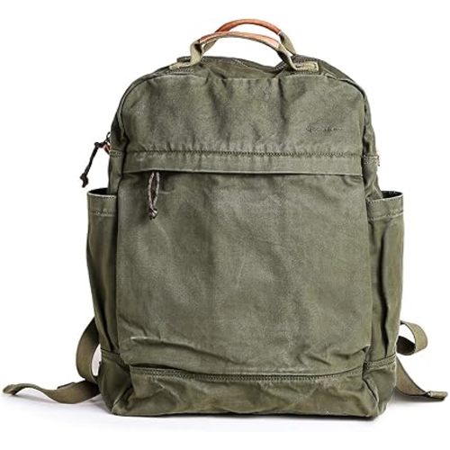 GOOTIUM Canvas Backpack for Women Vintage Style Zipper Bag Men's Casual Daypack Cloth Outdoor Travel Rucksack, Olive