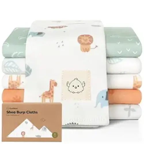 Organic Burp Cloths Baby Boy, Girl - 6-Pack Large 100% Cotton Burping Cloths for Babies, Spit Up Rags, Super Absorbent, Ultra Soft Newborn Rag, Gender Neutral, Machine Washable, Durable (Wilderness)