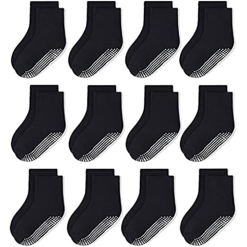HYCLES Toddler Non Slip Grip Socks 12 Pairs Baby Boy/Girl High Ankle Sticky Slipper Floor Skid Socks For 1-10T Kids