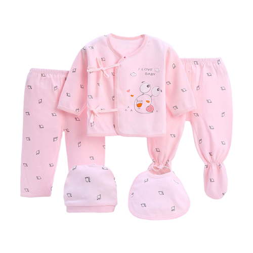 Caqnni Preemie Baby Girl Boy Clothes Cotton Baby, 5-Piece -3 Months Boy Girl Layette Set Long Sleeve Lapel Bodysuits