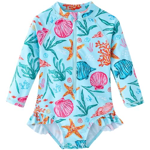 UMELOK Baby Girls' One Piece Swimsuit Rash Guard Swimwear Long Sleeve with UPF 50+ Sun Protection