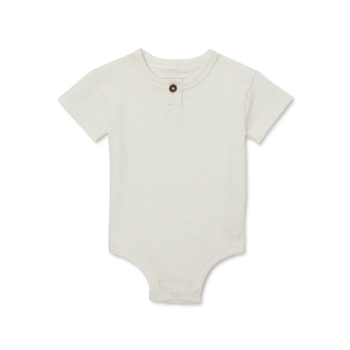 easy-peasy Baby Short Sleeve Henley Solid Bodysuit, Sizes 0-24 Months