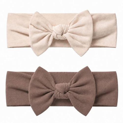 Baby Girl Headbands-Infant,Toddler Cotton Handmade Hairbands with Bows Child Hair Accessories (2, Light Beige-Soft Brown, 3-36 Month)
