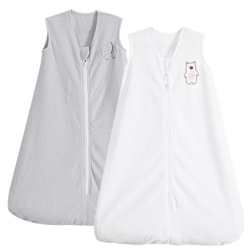 PHF Warm Micro-Fleece Baby Sleep Sack 0-6 Months, Soft Baby Wearable Blanket, 2-Way Zipper Sleeping Bags, 2 Pack Comfy Sleeping Sack for Infant Newborn Boys, Small Size, White&Grey