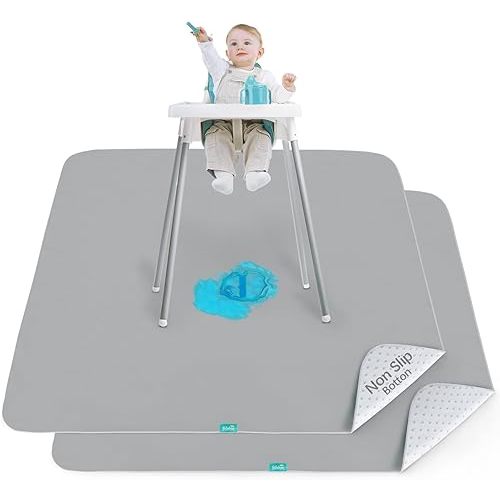 Splat Mat 2 Pack for Under High Chair & Arts & Crafts & Eating Mess, Waterproof 42''×46'' Baby Playtime Anti-Slip High Chair Mat for Floor or Table, Reusable & Portable Splash Mat