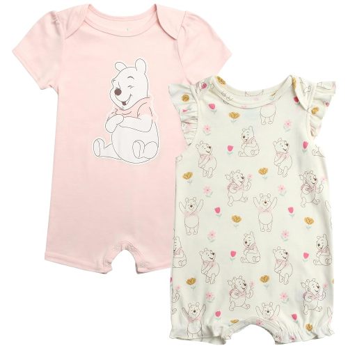 Disney Baby Girls Romper - 2 Pack Ruffled Short Sleeve Baby Jumpsuit Romper - Cozy Baby Clothes for Girls (Newborn/Infant)