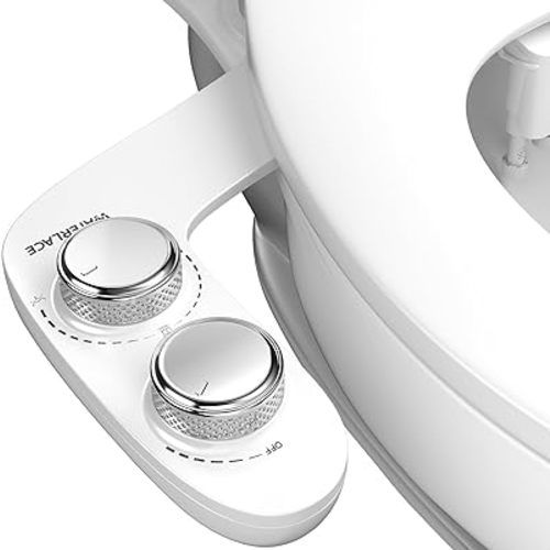 Bidet Attachment for Toilet, Self-Cleaning Dual Retractable Nozzles Bidet, Non-Electric Adjustable Water Pressure for Hygienic Rear & Feminine Wash, Easy Installation Ultra-Slim (White)