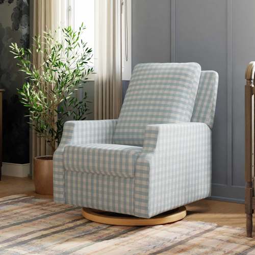 Namesake Crewe Recliner and Swivel Glider- Blue Gingham