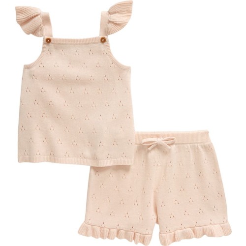 Baby Cap Sleeve Sweater & Shorts Set, 9M, Pink Scallop