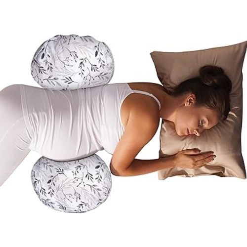 Boppy Side Sleeper Pregnancy Pillow with Removable Jersey Pillow Cover, Gray Falling Leaves, Compact Stay-Put Design with Signature Stretch Panel, Prenatal and Postnatal Positioning