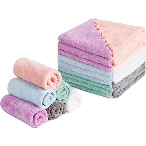 HOMEXCEL Premium Makeup Remover Cloth 24 Pack, Reusable Super Soft 7 x 7 Inch Facial Cleansing Cloths with Just Water, Highly Absorbent Microfiber Coral Velvet Face Towels Washcloths