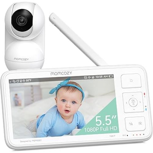 Momcozy Video Baby Monitor, 5.5" 1080P Full HD Baby Monitor with Camera and Audio, No WiFi, Night Vision, 5800mAh 120-hrs Battery, ECO, VOX, 1640ft Range, Motion Detection Record and Rewind Locally