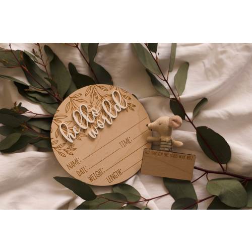 Hello World New Baby Birth Announcement Wooden Plaque Sign Gift Baby Shower