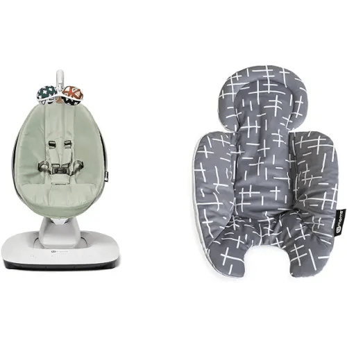 4moms MamaRoo Multi-Motion Baby Swing, Bluetooth Enabled with 5 Unique Motions, Sage & RockaRoo and MamaRoo Infant Insert, Machine Washable, Soft, Plush Fabric, Reversible Design, Dark Grey