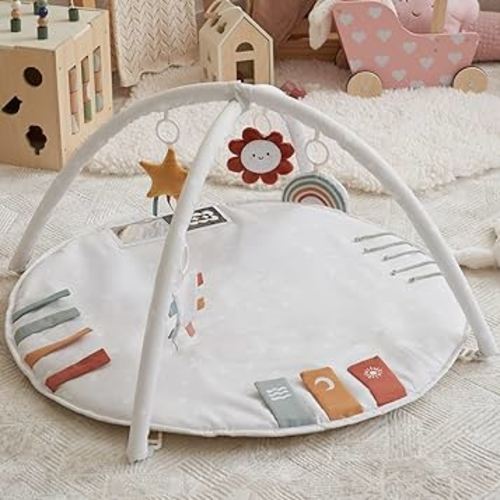 Beautiful Baby Play Gym and Tummy Time Mat - Soft Cotton Mat with 4 Cute Toys & Cards Creates The Perfect Activity Area for Your Girl/Boy - Stylish Infant Floor Playmat for Any Playroom Decor