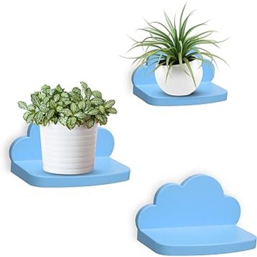Veluckin Small Floating Shelves Mini Cloud Shelves Hanging Display 6 Inch Wall Shelf for Bathroom Livingroom Bedroom,3 Pack,with 2 Types of Installation,Blue, 6"D x 3"W x 3.5"H