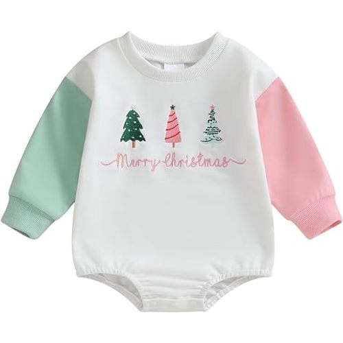 Lesimsam Baby Boy Girl Christmas Outfit Oversized Sweatshirt Romper Sweater Bubble Romper Bodysuit One Piece Outfit