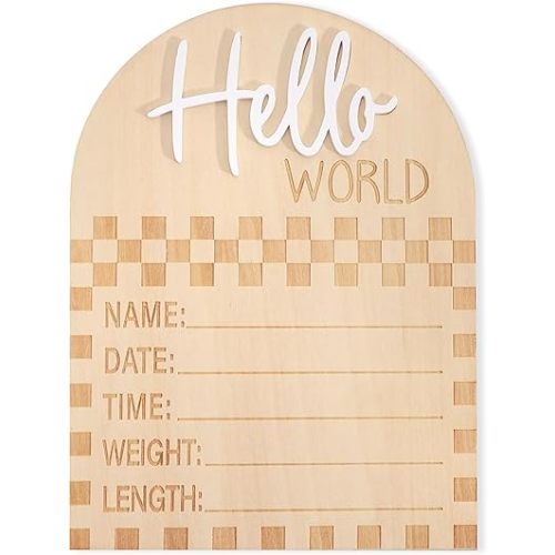 Racing Hello World Bulletin Board - Little Racer Birth Information Record, Baby Milestone Discs, Checkerboard Baby Announcement Sign, Hospital Nursery Card Photo Props (Racing)