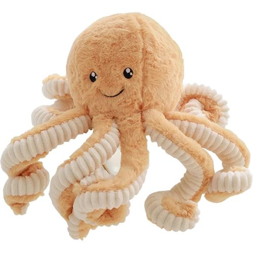 Cute Plush Octopus Stuffed Toy Pillow - Soft Kids' Cushion for Toddler Bed & Playroom，Soft Marine Animal Decorations (Khaki, 15.7 inch)