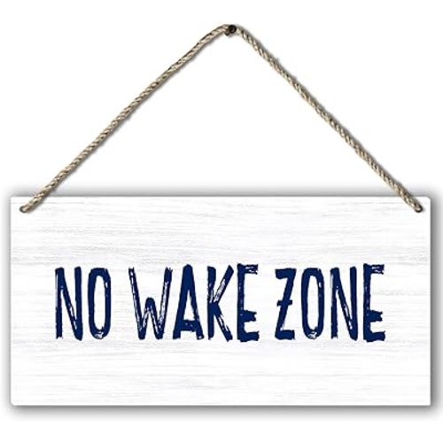 No Wake Zone Nautical Printed Wood Plaque Sign Wall Hanging,Rustic Hanging Wall Signs for Lake House Adventure Farmhouse Front Door Porch Outdoor Indoor Summer Home Decor 12 x 6 Inches