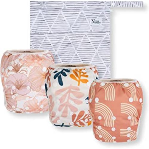 Reusable Swim Diapers and Wet Bag - One Size Fully Adjustable - Tropical 3 Pack with Wet Bag by Nora's Nursery