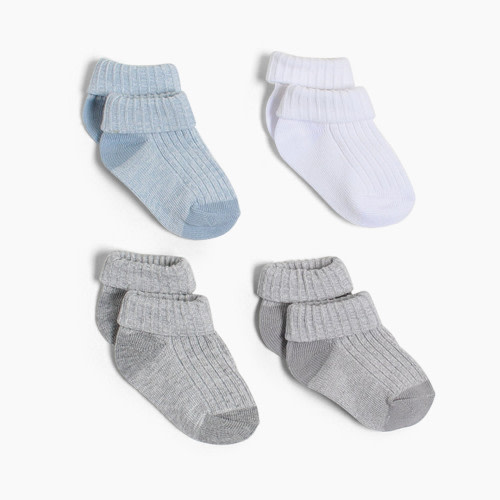 Snugabye Infant Turn Cuff Sock (4 Pack) - Blue Multi, 0-12 Months