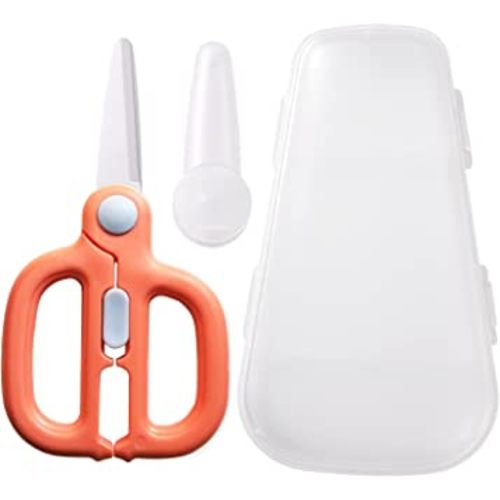 Baby Food Scissors Kids with Case Travel, Ceramic Kitchen Scissors for Food with Safety Lock, Baby Food Cutter (B)