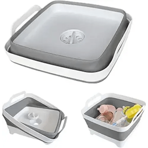 Collapsible Wash Basin for Baby Bottles - 2.4 Gallons Portable Wash Bin for RV Camping Sink, Space-Saving Dish Tub (Gray)