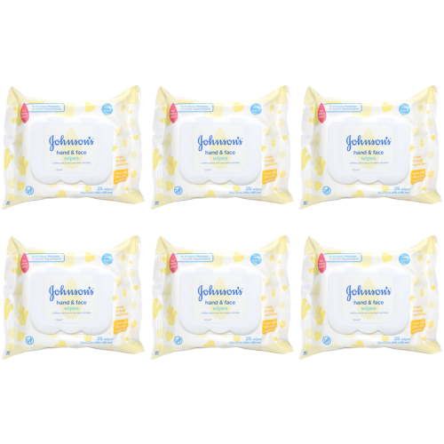 Johnson's Hand & Face Baby Wipes, 25 Count (Pack Of 6)