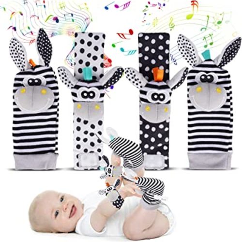 Avos-Deals-Global Baby Rattle Socks Wrist Strap Rattles Set, Cute Baby Animal Development Toy Gift for Newborn Babies, Black and White Foot Finder Sensory Set…