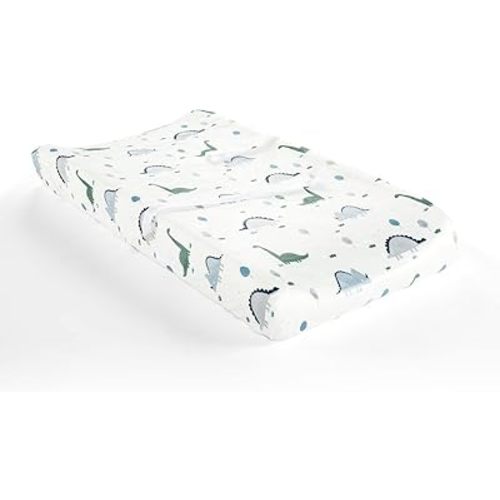 Lush Decor Baby Dinosaurs Roar Soft & Plush Changing Pad Cover, 32" x 16" x 5", Dusty Teal & Gray
