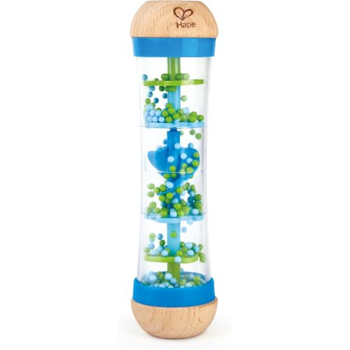 Hape Beaded Raindrops | Mini Wooden Musical Shake & Rattle Rainmaker Toy, Blue, Model Number: E0328B
