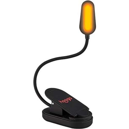 hooga Book Light, Rechargeable Clip On Blue Blocking Amber LED Light for Reading in Bed. 1600K Color. Eye Care Light for Strain-Free, Healthy Eyes. Gift for Students, Kids, Travel, Nursing, Studying. - Amber Light