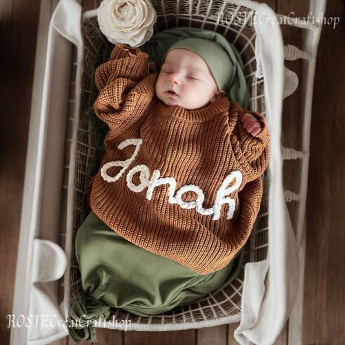 Personalized Hand Embroidered Baby and Toddler Sweaters,Customized Name Baby Sweaters, Newborn Gift,Baby Shower Gift,Gift For Baby Boy Girls