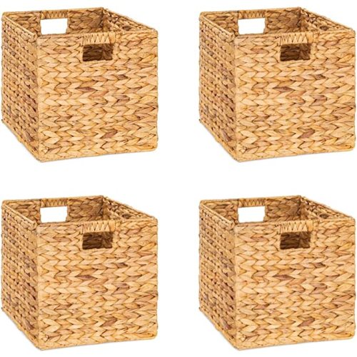 M4DECOR 10.5x10.5in Wicker storage basket, wicker storage baskets for shelves, large wicker baskets for storage, wicker cube storage bins for Bedroom, Living Room, Nursery Room (4 packs 10.5x10.5in)