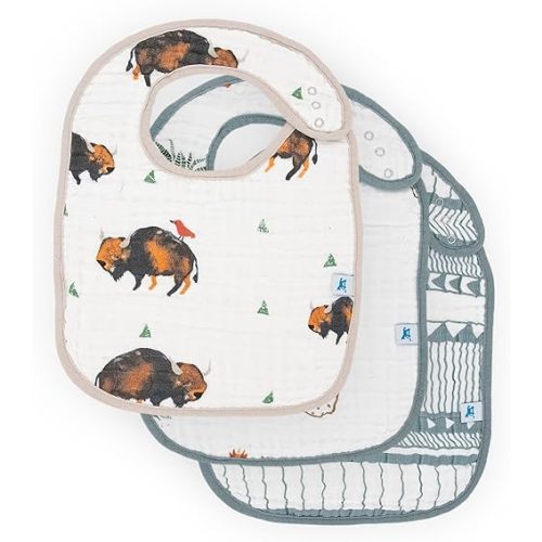 Little Unicorn Cotton Muslin Classic Bib 3 Pack – Bison pattern