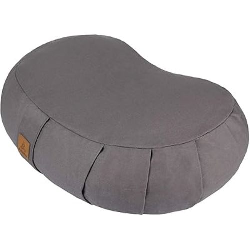Crescent Zafu Meditation Pillow, D=17" W=11" H=5.5" Zabuton Yoga Bolster, Meditation Cushion, Floor Pouf Yoga Pillow Zippered Organic Cotton Cover Natural Buckwheat kneeling pillow - Large