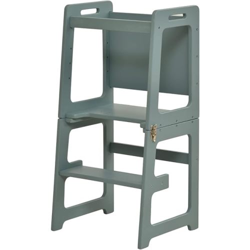 Avenlur Date 4-in-1 Foldable Kitchen Tower - Toddler Step Stool with Chalkboard, Desk Table and Chair - Waldorf and Montessori Kitchen Stool - Kitchen Stool Tower for Toddlers 18 Months to 6 Years
