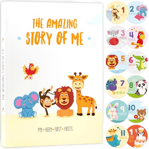 Baby Memory Book for Boy or Girl | First 5 Years Keepsake Journal Baby Book to Record Milestones and Photos | Gender Neutral Scrapbook for Newborn Babies with 12 Monthly Stickers