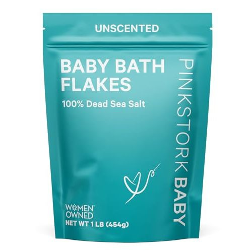 Pink Stork Baby Bath Flakes, Calming Fragrance Free Magnesium Bath Salts for Infants and Toddlers to Help Soothe Diaper Rash, Irritation, and Support Restful Sleep Without Melatonin - 16 oz