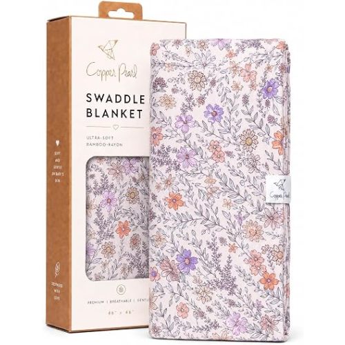 Copper Pearl Swaddle Blankets for Newborns | Soft Stretchy Receiving Blankets for Boys and Girls | Large 46 x 46 Inch Baby Blankets | Lightweight and Breathable Swaddles | Flora