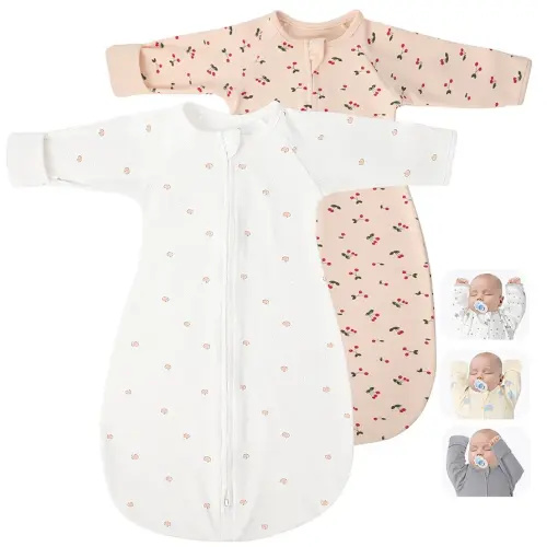 2 Pack Transitional Swaddle Sack with Arms Up Length Sleeves & Mitten Cuffs, Sleeping Sack Bag 2 Ways Zipper, Wearable Swaddling Blanket for Newborns Baby Snug Fit Calms Startle Reflex