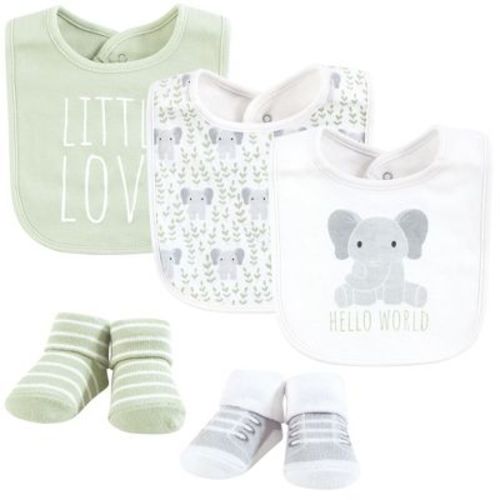 Hudson Baby Unisex Cotton Bib And Sock Set, Hello World Elephant, One Size